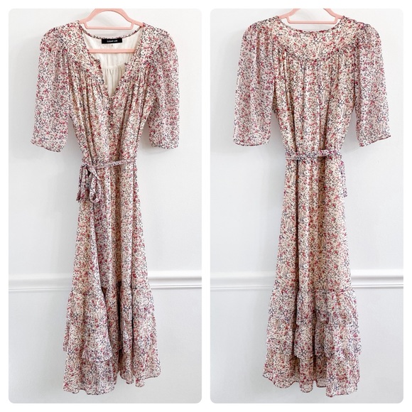 Sugarlips Arlene Floral Ruffle Midi Dress Pink - Picture 3 of 6